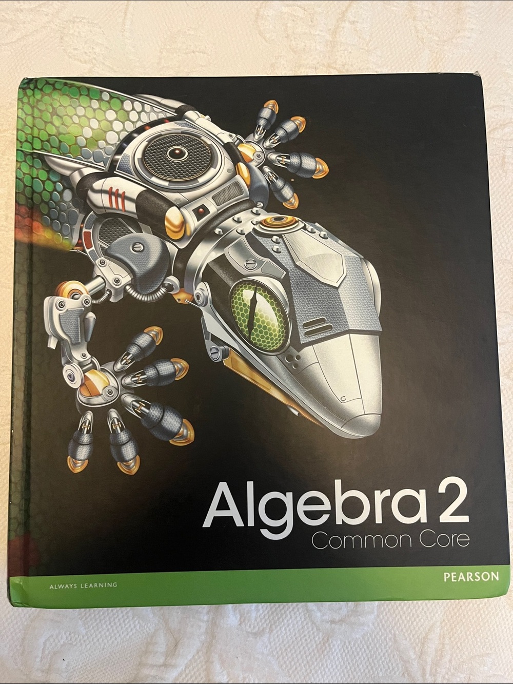 Pearson Algebra 2 Textbook - Black, Green & Silver Robotic Lizard Cover
